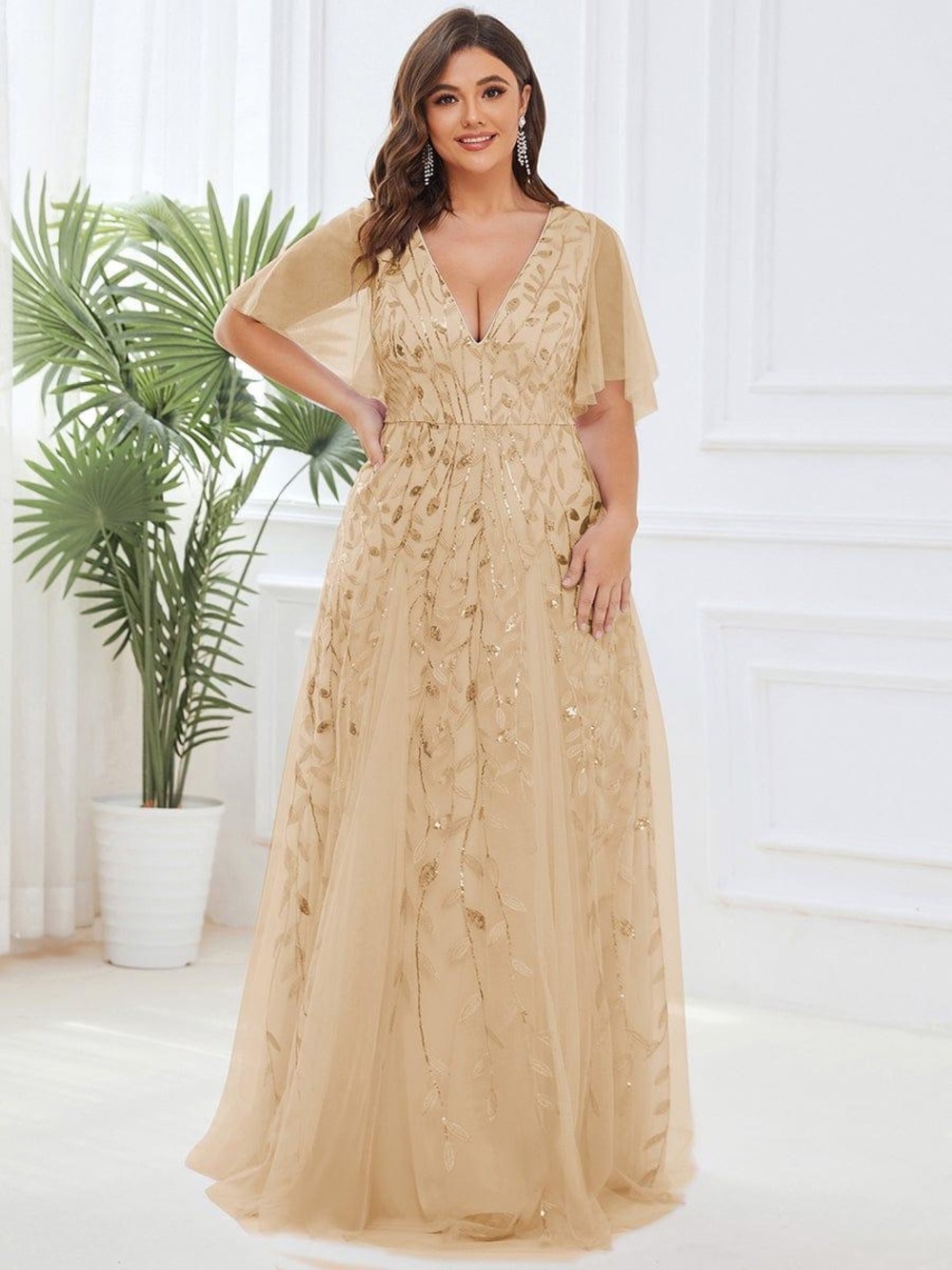 Ever Pretty Gold Embellished V-Neck Maxi Dress